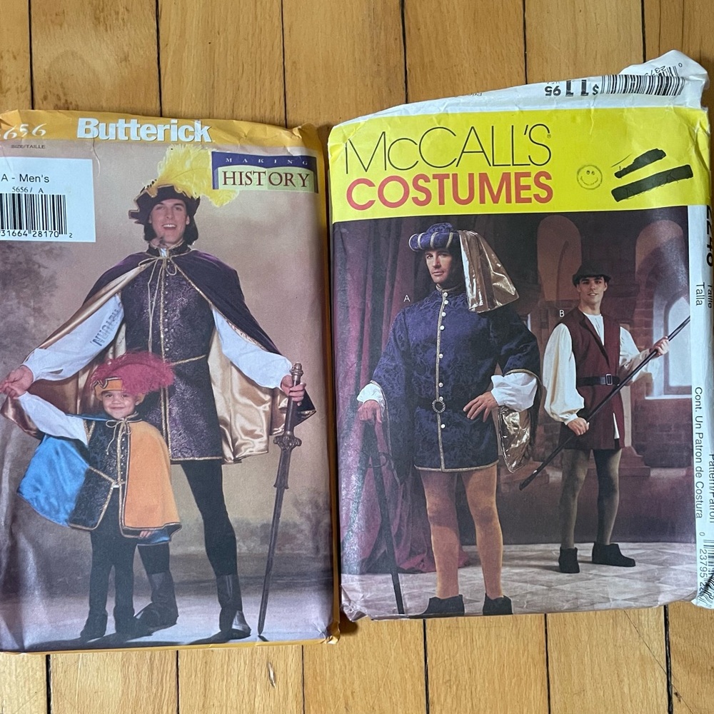 Two costume patterns, Butterick 5656 and McCalls 2248 Adult and child sizes